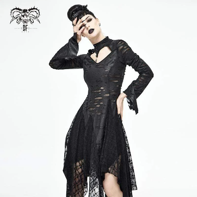 Personalized Text Personalized Text Women's Gothic Strappy Ripped Splice Black Dress Personalized Text Personalized Text Women's Gothic Strappy Ripped Splice Black Dress