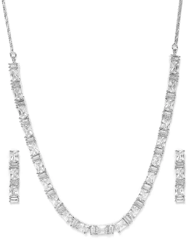 Casual Version Casual Version Women's American Diamond Silver Plated Jewellery Set - Priyaasi Casual Version Casual Version Women's American Diamond Silver Plated Jewellery Set - Priyaasi