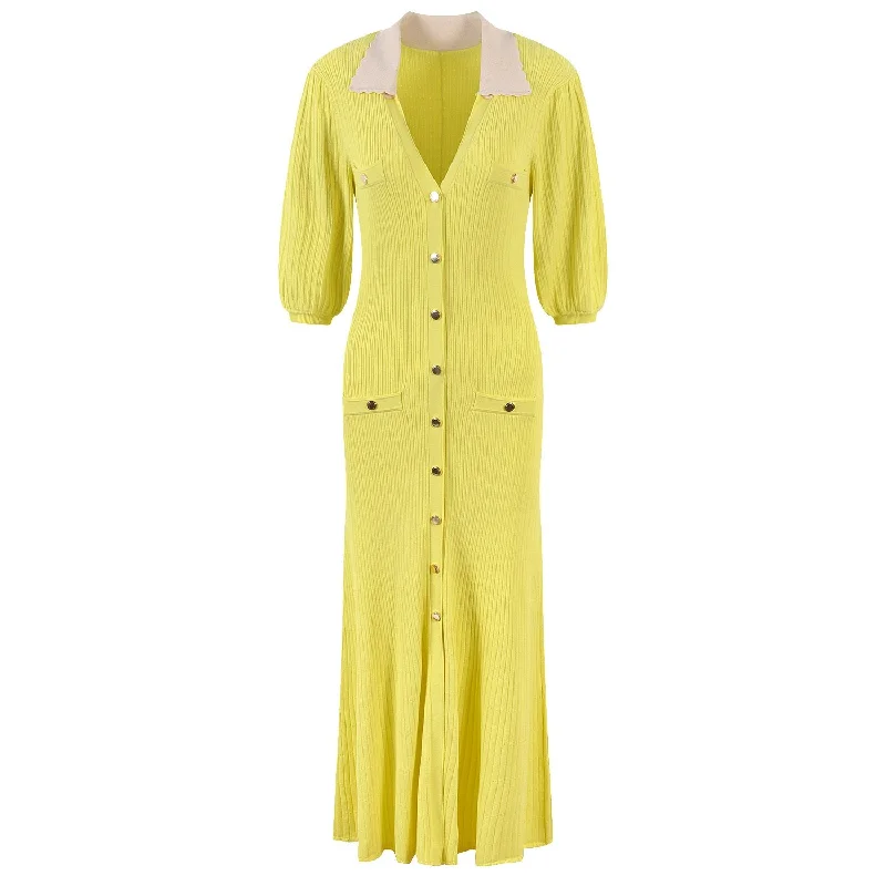 Simple Design Skirt Simple Design Skirt Contrast Collared Deep V-neck Button Down Knit Dress Simple Design Skirt Simple Design Skirt Contrast Collared Deep V-neck Button Down Knit Dress