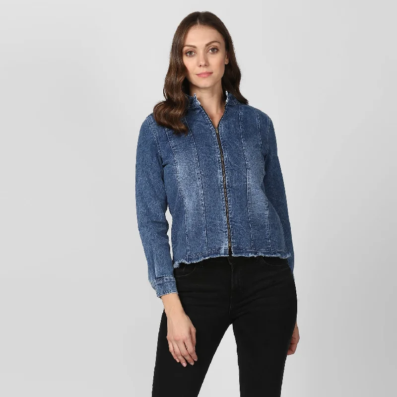 Casual Fit Style Casual Fit Style Women's Blue Denim Jacket with Zip - StyleStone