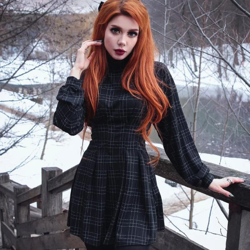 Casual Light Style Casual Light Style Women's Gothic Plaid High-waisted Dresses