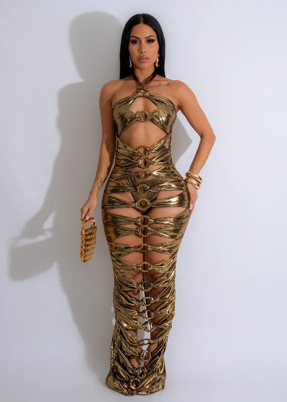Personalized Creativity Personalized Creativity She's An Icon Metallic Maxi Dress Gold Personalized Creativity Personalized Creativity She's An Icon Metallic Maxi Dress Gold
