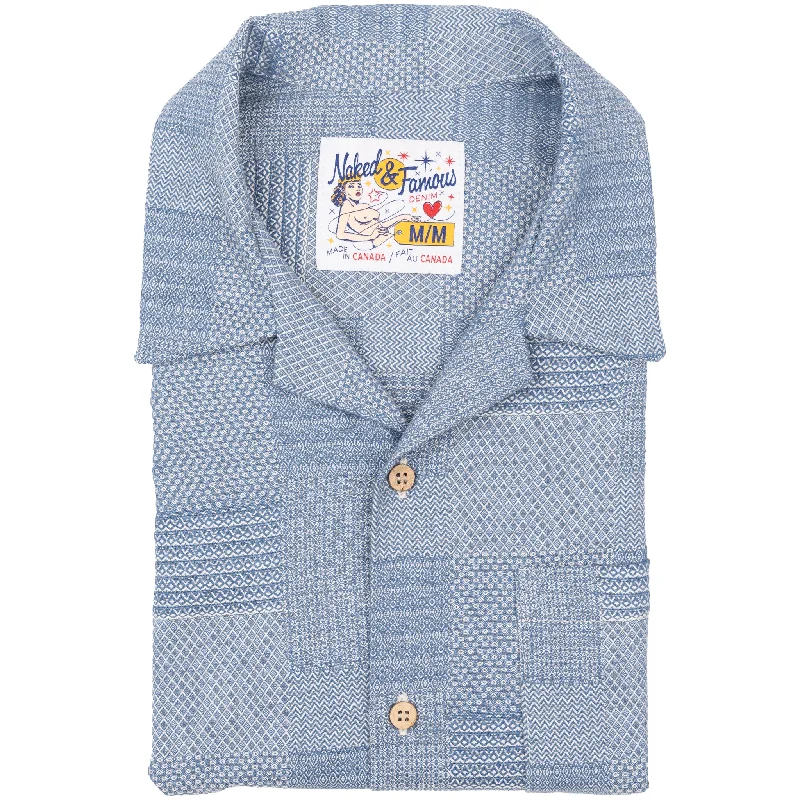 Elegant Slim Style Elegant Slim Style Aloha Shirt - Dobby Patchwork - Pale Blue