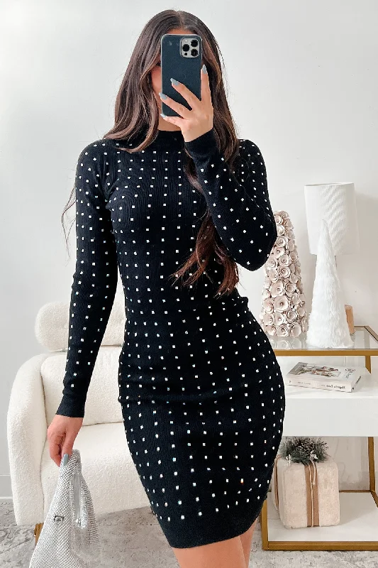 Elegant And Unique Charm Elegant And Unique Charm Sparkle Fiercely Rhinestone Sweater Dress (Black) Elegant And Unique Charm Elegant And Unique Charm Sparkle Fiercely Rhinestone Sweater Dress (Black)