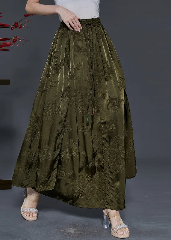 Elegant High Waist Style Elegant High Waist Style Boutique Green Tasseled Print Silk Skirt Fall Elegant High Waist Style Elegant High Waist Style Boutique Green Tasseled Print Silk Skirt Fall