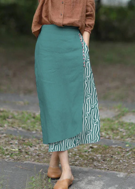 Simple And Comfortable Style Simple And Comfortable Style Boutique green stripes asymmetrical design elastic waist A Line Skirts Spring Simple And Comfortable Style Simple And Comfortable Style Boutique green stripes asymmetrical design elastic waist A Line Skirts Spring