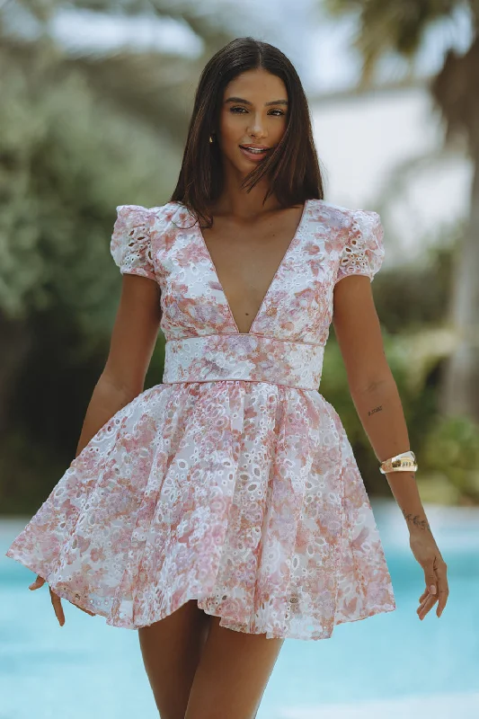 Leisure Time Leisure Time TAMARIN BRODERIE MINI DRESS - PINK FLORAL