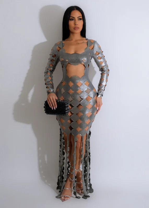 Personalized Contrast Design Personalized Contrast Design Love On Top Metallic Maxi Dres Silver Personalized Contrast Design Personalized Contrast Design Love On Top Metallic Maxi Dres Silver