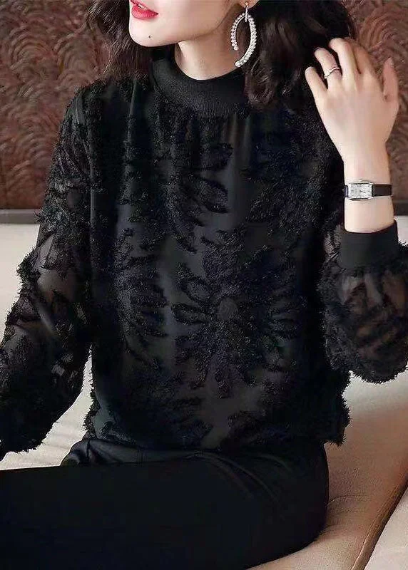 Casual And Relaxed Style Casual And Relaxed Style Boutique Black O Neck Jacquard Patchwork Chiffon Blouses Spring Casual And Relaxed Style Casual And Relaxed Style Boutique Black O Neck Jacquard Patchwork Chiffon Blouses Spring