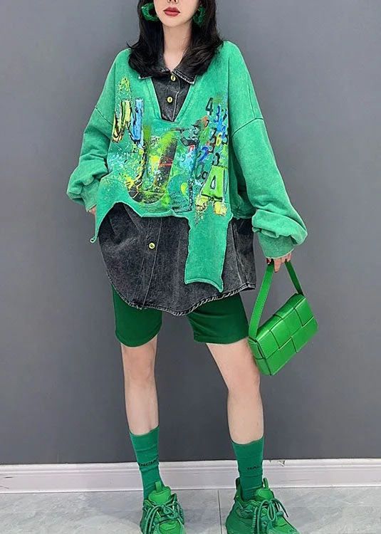 Simple Classic Style Simple Classic Style DIY Green Peter Pan Collar False Two Pieces Patchwork Denim Tops Long Sleeve Simple Classic Style Simple Classic Style DIY Green Peter Pan Collar False Two Pieces Patchwork Denim Tops Long Sleeve