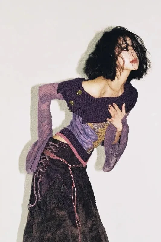 Simple Fashion Simple Fashion Fairy Grunge Off Shoulder Mesh Top