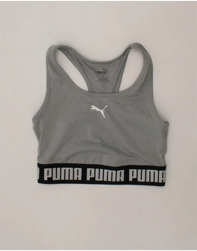 Elegant Small Dress Elegant Small Dress PUMA Womens Graphic Sport Bra Top UK 10 Small Grey Polyester