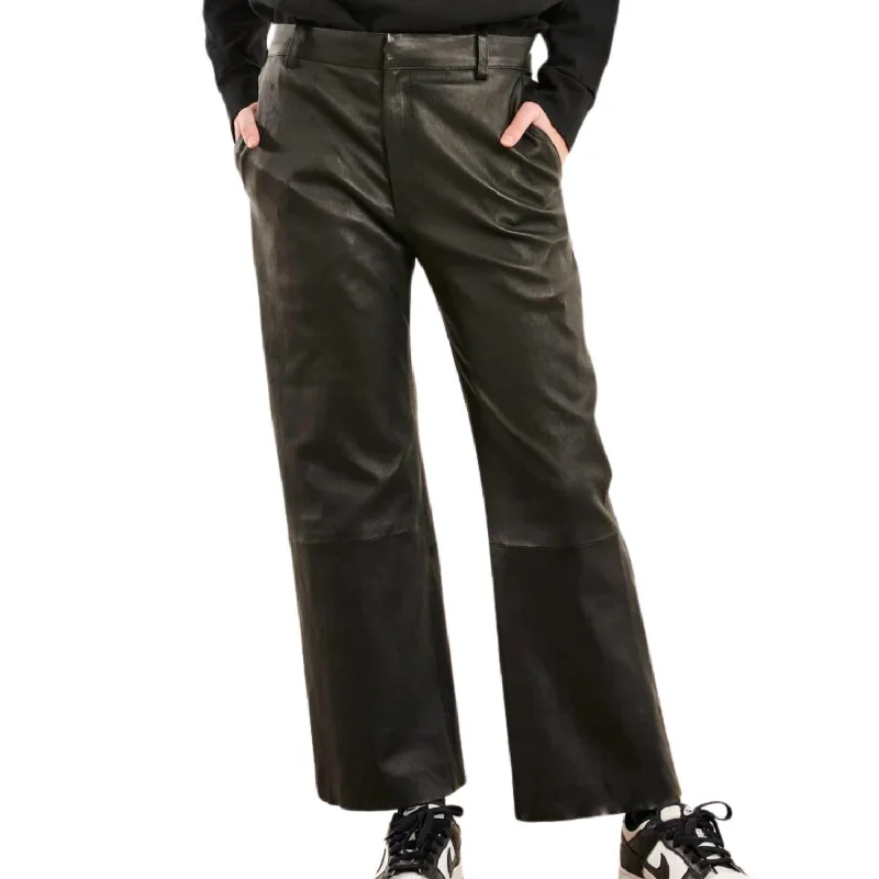 Casual Simple Style Casual Simple Style Leather Cropped Trousers In Black