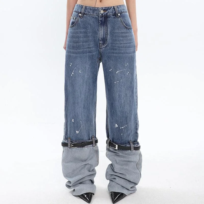 Romantic Snowflake Design Romantic Snowflake Design Women's Contrasting Color Patchwork Washed Jeans Romantic Snowflake Design Romantic Snowflake Design Women's Contrasting Color Patchwork Washed Jeans