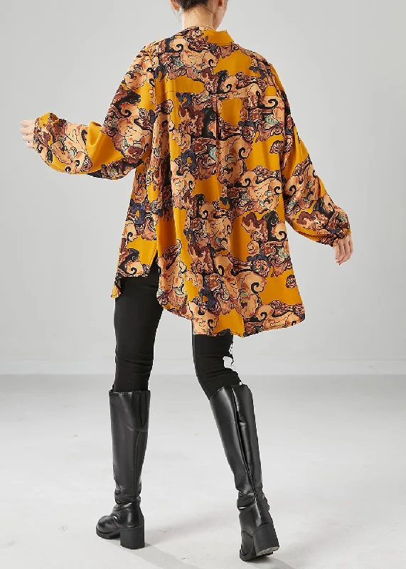 Romantic Tenderness Romantic Tenderness Diy Khaki Oversized Print Chiffon Shirt Tops Summer Romantic Tenderness Romantic Tenderness Diy Khaki Oversized Print Chiffon Shirt Tops Summer