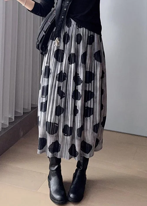 Romantic Exquisite Style Romantic Exquisite Style Original Black Dot Wrinkled Elastic Waist Silk Cotton Skirts Fall Romantic Exquisite Style Romantic Exquisite Style Original Black Dot Wrinkled Elastic Waist Silk Cotton Skirts Fall