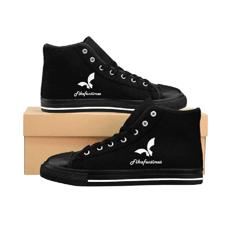 Elegant Lace Style Elegant Lace Style High Top Breathable Canvas Lace-Up Fikafuntimes Logo Print Sneakers