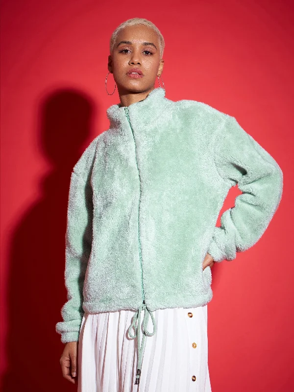 Elegant Small Dress Elegant Small Dress Women Green Fur Drawstring Jacket