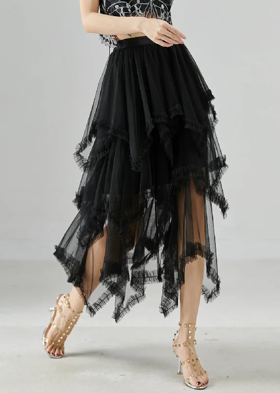 Elegant Feminine Style Elegant Feminine Style Boutique Black Asymmetrical Tulle Skirts Summer Elegant Feminine Style Elegant Feminine Style Boutique Black Asymmetrical Tulle Skirts Summer