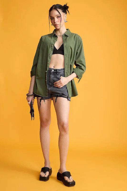 Cool Retro Streetwear Cool Retro Streetwear Easy Twill Green Women's Regular Fit Shirt Cool Retro Streetwear Cool Retro Streetwear Easy Twill Green Women's Regular Fit Shirt