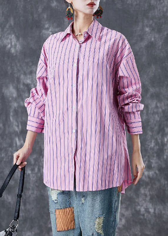 Simple Fashion Style Simple Fashion Style Pink Striped Cotton Shirt Top Oversized Peter Pan Collar Summer Simple Fashion Style Simple Fashion Style Pink Striped Cotton Shirt Top Oversized Peter Pan Collar Summer