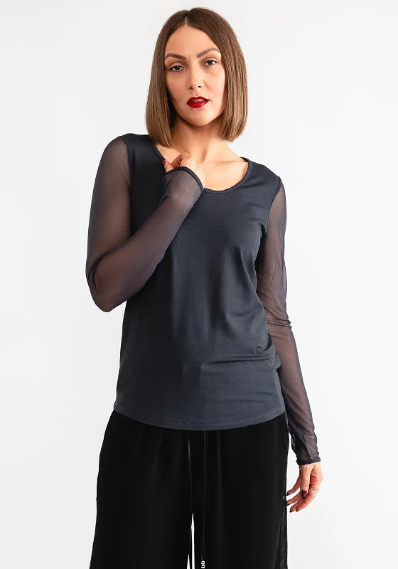 Soft Vintage Streetwear Soft Vintage Streetwear Naya Round Neck Mesh Sleeve Top, Dark Grey Soft Vintage Streetwear Soft Vintage Streetwear Naya Round Neck Mesh Sleeve Top, Dark Grey