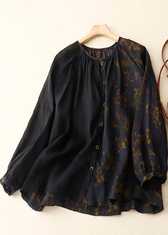 Simple Casual Wear Simple Casual Wear Chic Black Asymmetrical Tie Dye Linen Shirt Summer Simple Casual Wear Simple Casual Wear Chic Black Asymmetrical Tie Dye Linen Shirt Summer