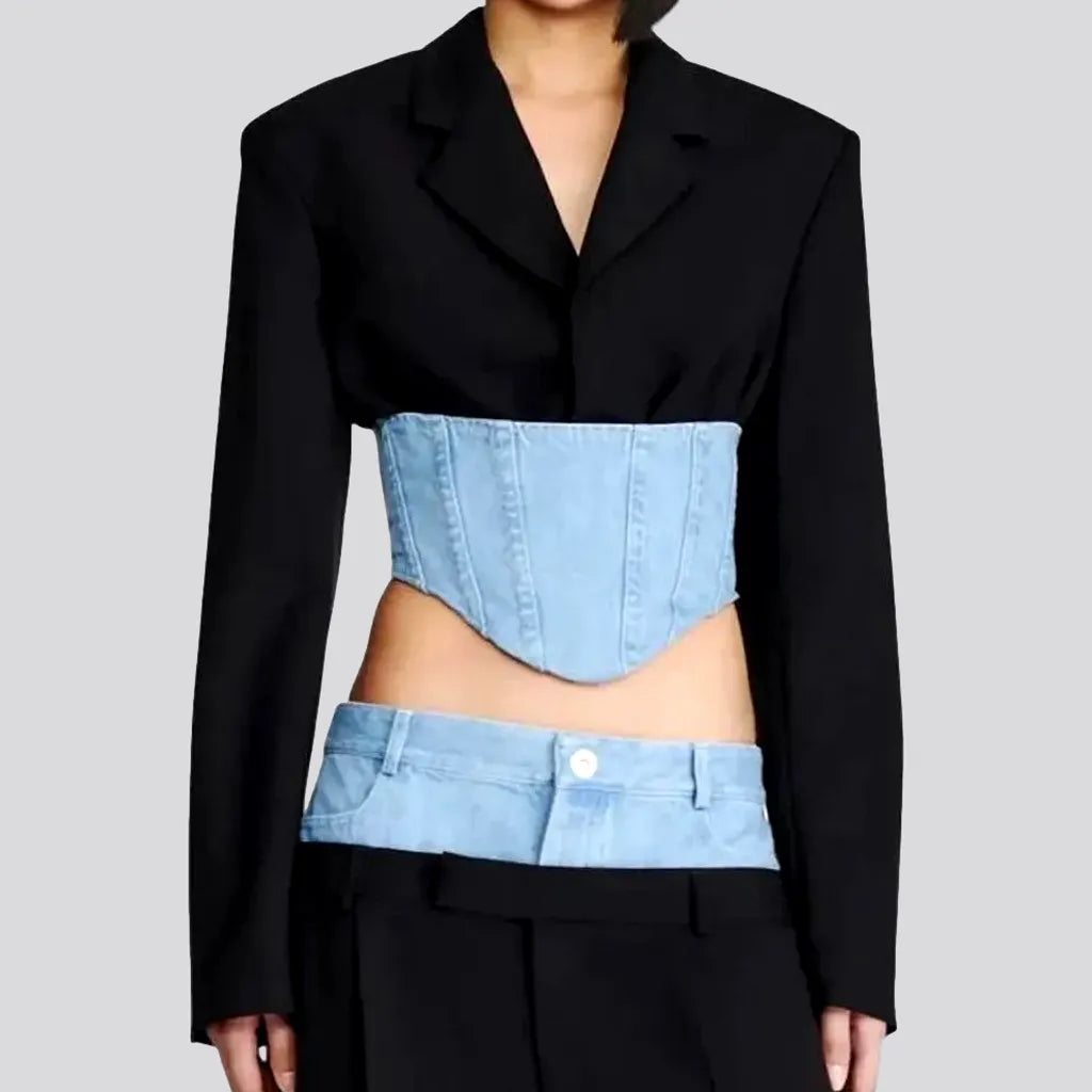 Chic Street Look Trends Chic Street Look Trends Light pattern denim corset women's jeans blazer Chic Street Look Trends Chic Street Look Trends Light pattern denim corset women's jeans blazer