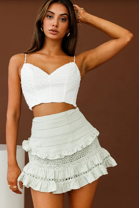 Romantic Skirt Style Romantic Skirt Style Perfect Timing Pleated Waist Frill Trim Mini Skirt Sage Romantic Skirt Style Romantic Skirt Style Perfect Timing Pleated Waist Frill Trim Mini Skirt Sage