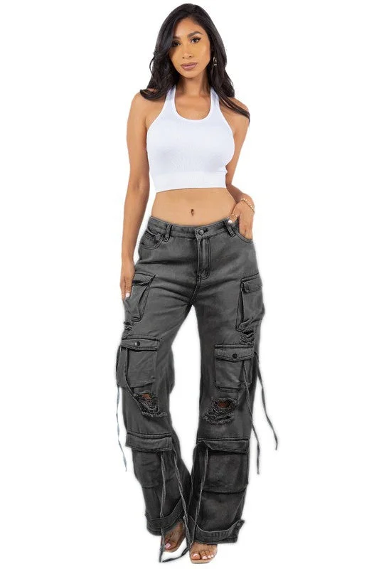 Elegant And Generous Elegant And Generous Sexy Cargo Style Denim Pants