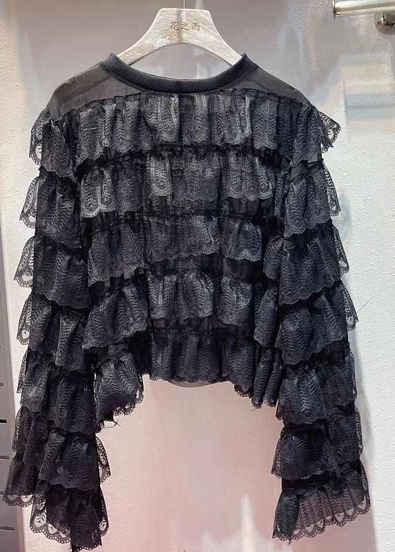 Soft Vintage Streetwear Soft Vintage Streetwear DIY Black O Neck Ruffled Layered Patchwork Lace Blouses Long Sleeve Soft Vintage Streetwear Soft Vintage Streetwear DIY Black O Neck Ruffled Layered Patchwork Lace Blouses Long Sleeve