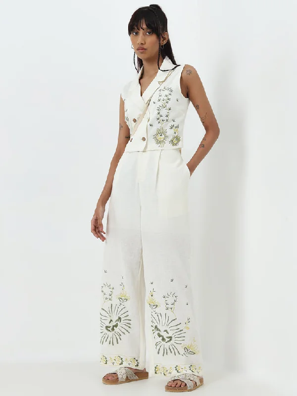 Elegant Temperament Elegant Temperament Bombay Paisley Ivory Floral High-Rise Cotton Blend Pants Elegant Temperament Elegant Temperament Bombay Paisley Ivory Floral High-Rise Cotton Blend Pants
