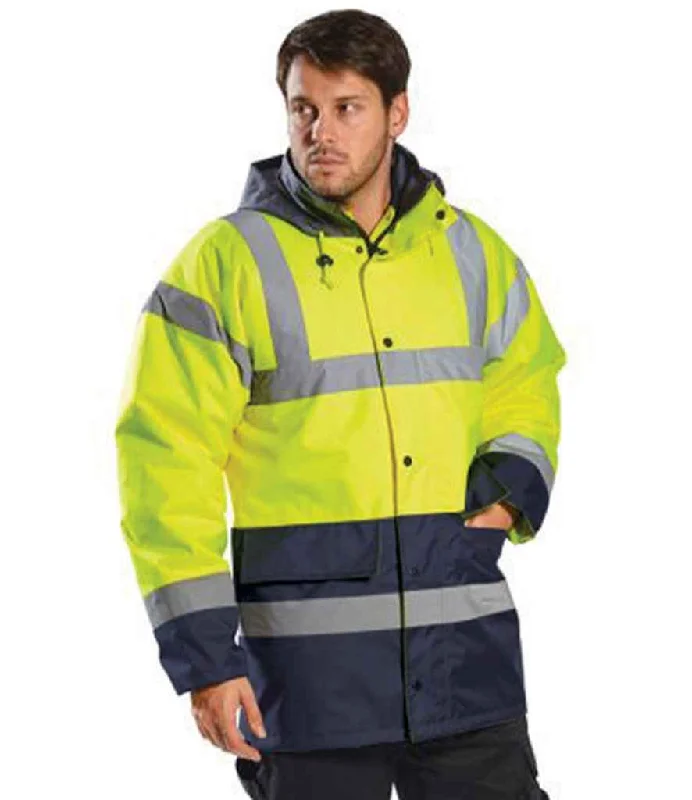 Casual Comfort Casual Comfort Portwest Hi-Vis Contrast Traffic Jacket | Yellow/Navy