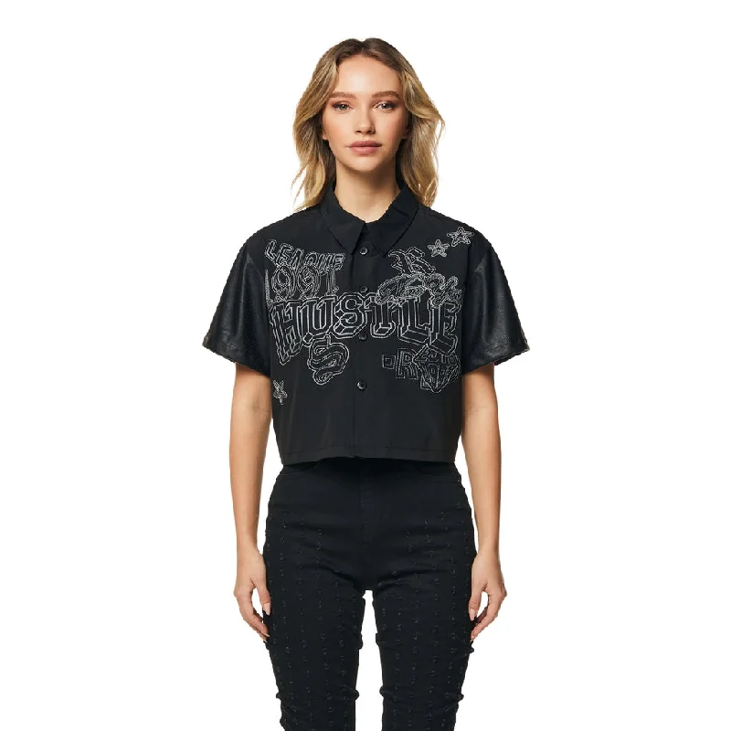 Elegant Lapel Style Elegant Lapel Style Embroidery Button Down Shirt - Black