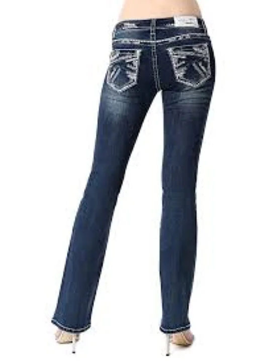 Simple Fashion Simple Fashion Grace In LA JB-51372 Womens Stitched Embellished Bootcut Jeans Dark Wash Simple Fashion Simple Fashion Grace In LA JB-51372 Womens Stitched Embellished Bootcut Jeans Dark Wash