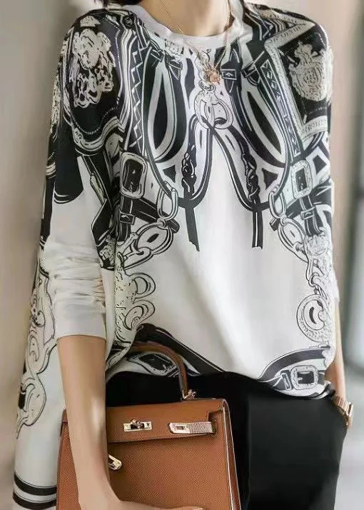 Personalized Contrast Design Personalized Contrast Design Plus Size White O Neck Print Patchwork Silk T Shirt Top Spring Personalized Contrast Design Personalized Contrast Design Plus Size White O Neck Print Patchwork Silk T Shirt Top Spring