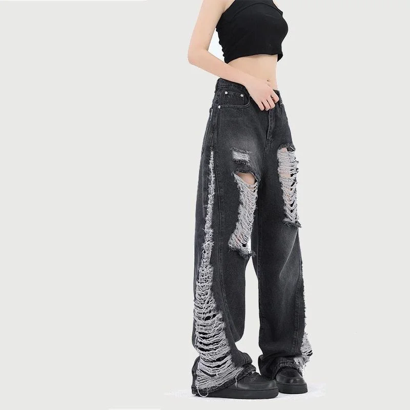 Romantic Snowflake Design Romantic Snowflake Design Men's And Women's Same High Quality Loose Hole Washed Denim Trousers Romantic Snowflake Design Romantic Snowflake Design Men's And Women's Same High Quality Loose Hole Washed Denim Trousers