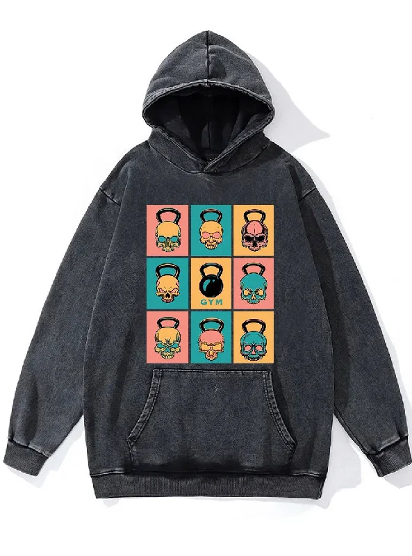 Elegant Lapel Style Elegant Lapel Style Kettlebell Skull Washed Gym Hoodie