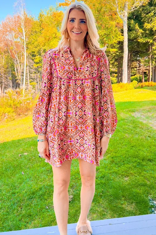 Elegant And Luxurious Feeling Elegant And Luxurious Feeling Rushing Into It Mini Dress - Tan/Fuchsia Elegant And Luxurious Feeling Elegant And Luxurious Feeling Rushing Into It Mini Dress - Tan/Fuchsia