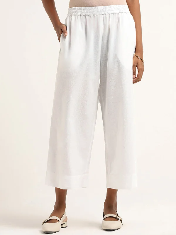 Casual Classic Design Casual Classic Design Utsa White Cotton Straight-Leg Pants