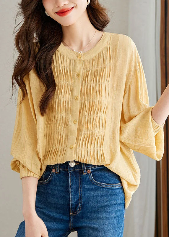 Casual Cartoon Style Casual Cartoon Style Modern Yellow Wrinkled Button Patchwork Chiffon Top Long Sleeve Casual Cartoon Style Casual Cartoon Style Modern Yellow Wrinkled Button Patchwork Chiffon Top Long Sleeve