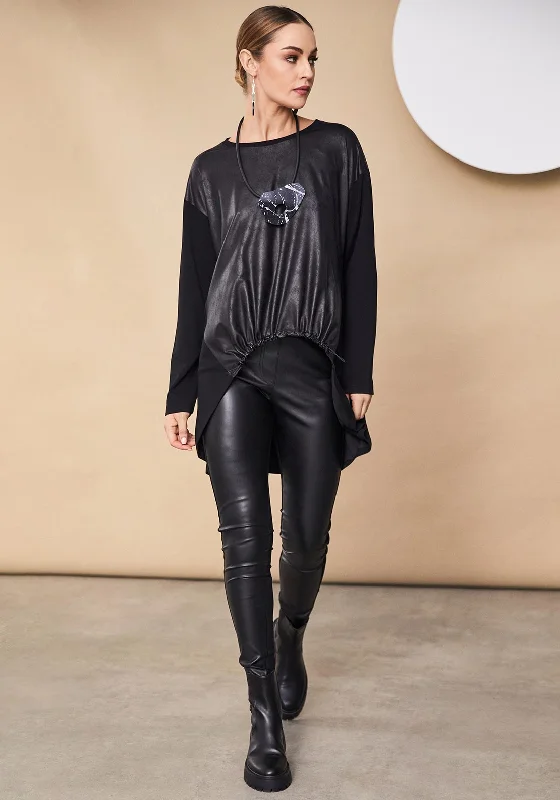 Distinctive Personality Distinctive Personality Naya Contrast Material Ruched Hem Top, Black