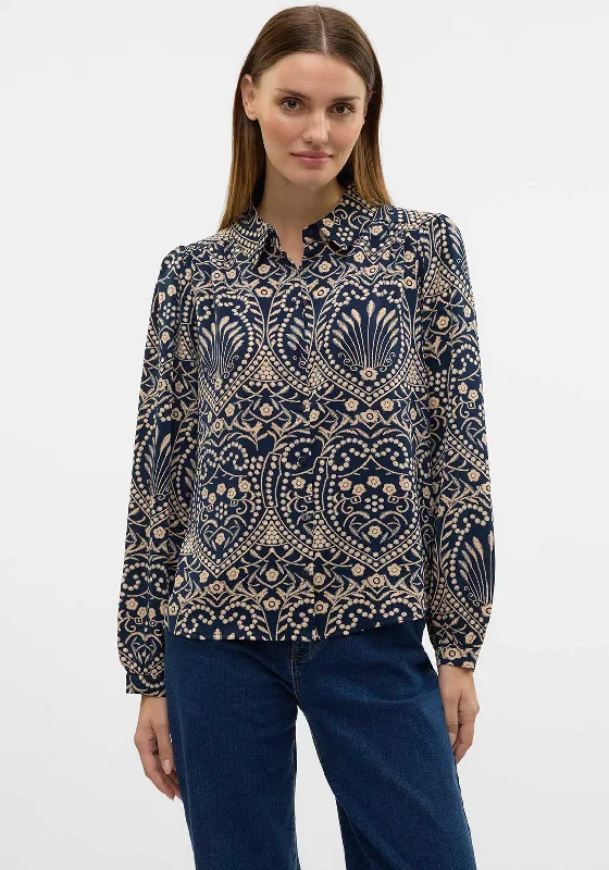 Casual Relaxed Chic Casual Relaxed Chic Vero Moda Vilja Floral Patterned Shirt, Navy Casual Relaxed Chic Casual Relaxed Chic Vero Moda Vilja Floral Patterned Shirt, Navy