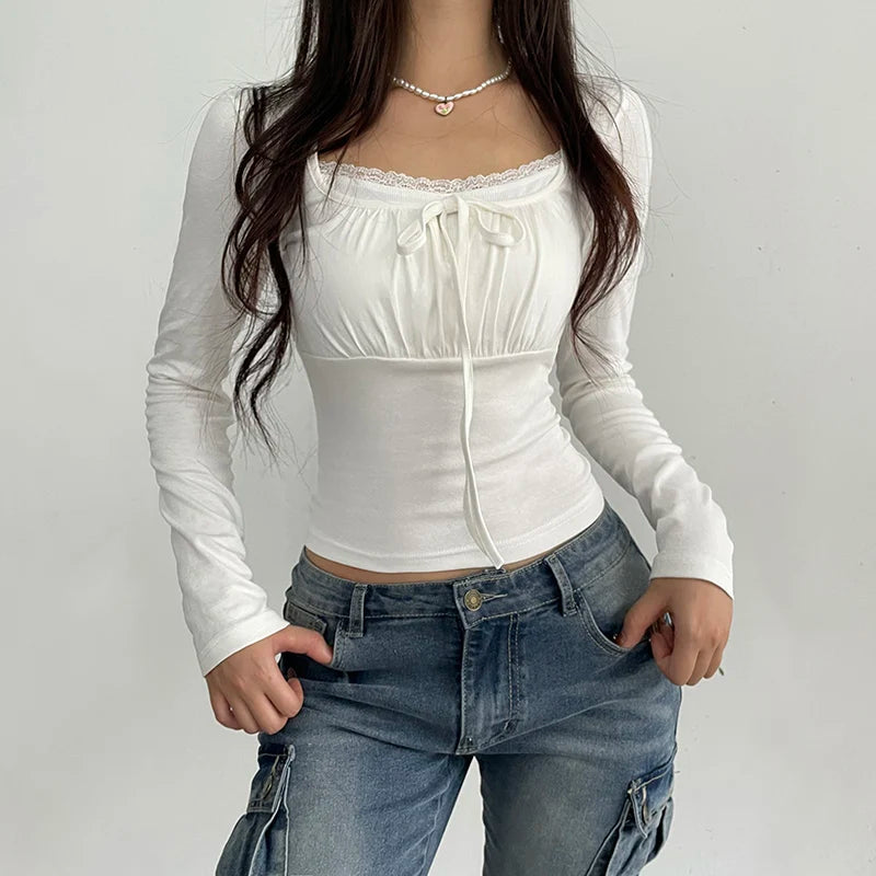 Street Casual Chic Street Casual Chic Coquette Bow Ruched Bust Top