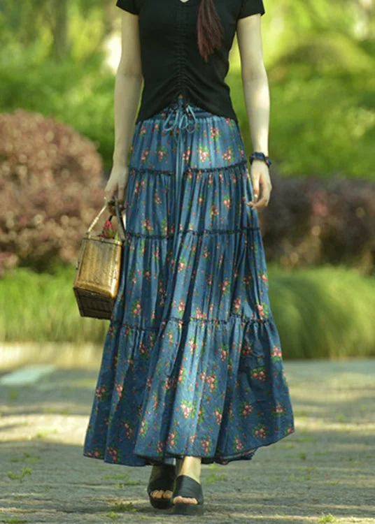 Casual Classic Design Casual Classic Design Plus Size Blue Ruffled Print Exra Large Hem Cotton Skirt Spring Casual Classic Design Casual Classic Design Plus Size Blue Ruffled Print Exra Large Hem Cotton Skirt Spring