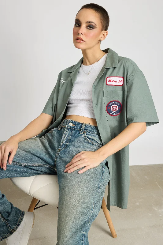 Unique Personality Unique Personality Cotton Poplin Women's Garage Shirt - Grey