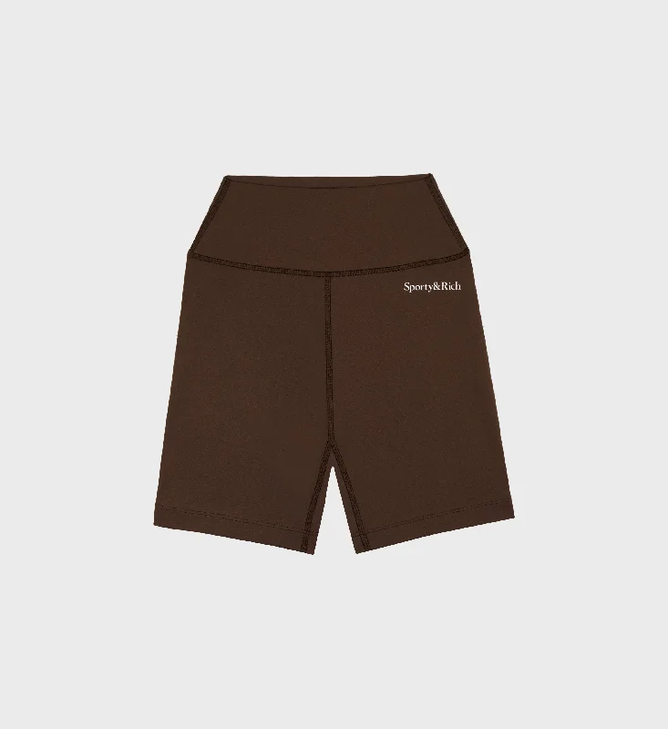 Personalized Embroidery Style Personalized Embroidery Style Serif Logo Biker Short - Chocolate/White Personalized Embroidery Style Personalized Embroidery Style Serif Logo Biker Short - Chocolate/White