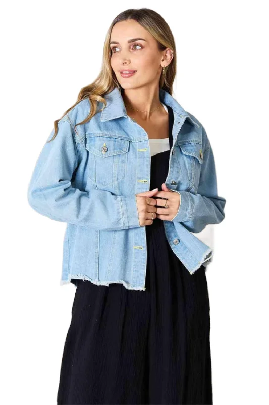 Simple Classic Style Simple Classic Style Double Take Dropped Shoulder Raw Hem Denim Jacket Simple Classic Style Simple Classic Style Double Take Dropped Shoulder Raw Hem Denim Jacket