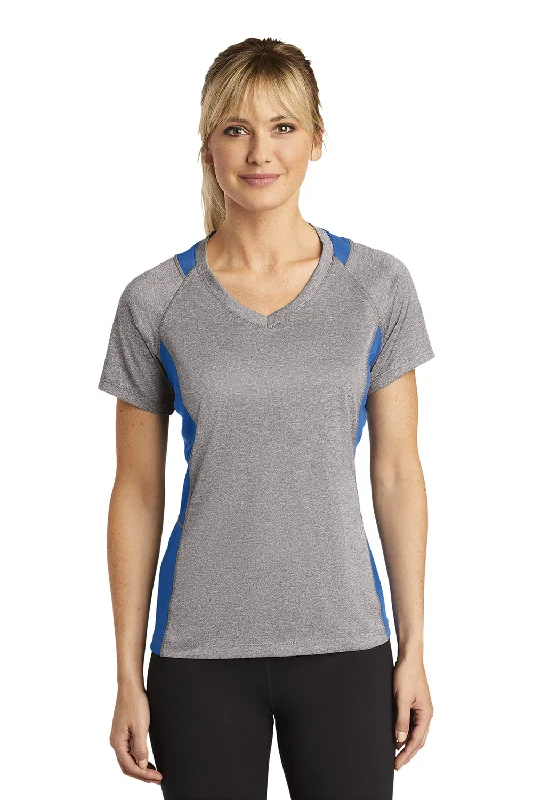 Elegant Long Skirt Elegant Long Skirt Sport-Tek Womens Contender Heather Moisture Wicking Short Sleeve V-Neck T-Shirt - Heather Vintage Grey/True Royal Blue - Closeout