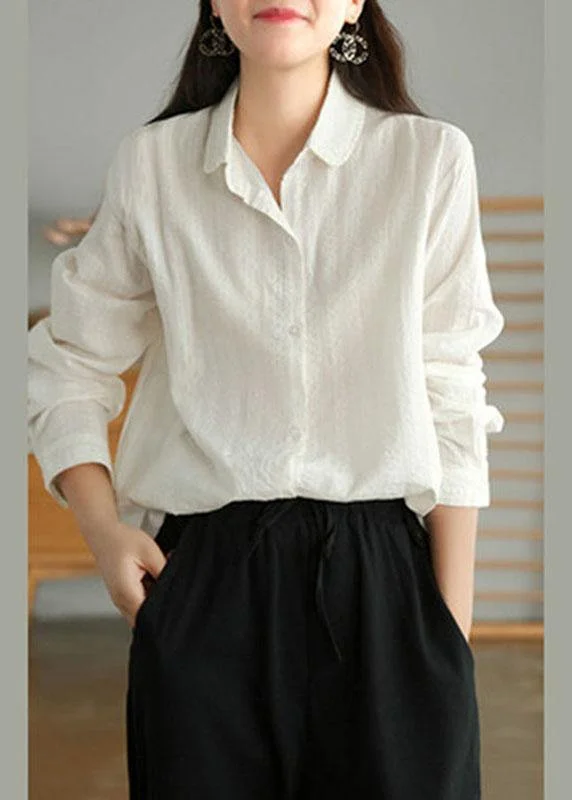 Casual Light Style Casual Light Style Organic White Peter Pan Collar Button Fall Top Long Sleeve Casual Light Style Casual Light Style Organic White Peter Pan Collar Button Fall Top Long Sleeve